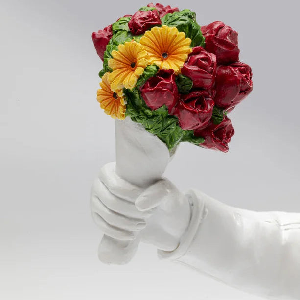 Statuetta Figura Decorativa Street Art Bouquet Bianco 27cm