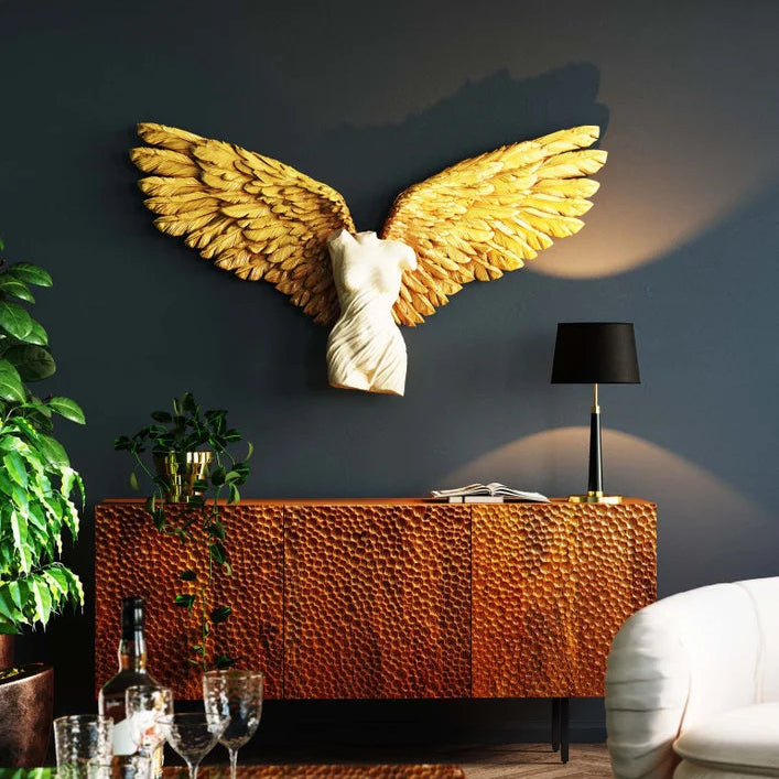 Scultura Decorazione Da Parete Angelo Femminile Guardian Angel Female 124x71 cm