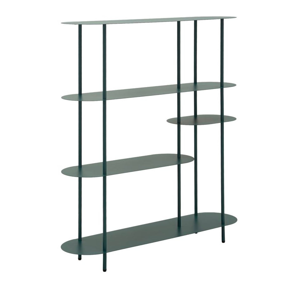 Libreria Saturno 118x31x139 cm in Metallo Tortora e Ottanio