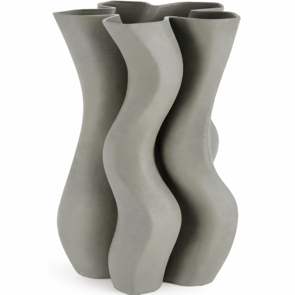 Vaso Decorativo con Linee Ondulate Grigio H 33cm