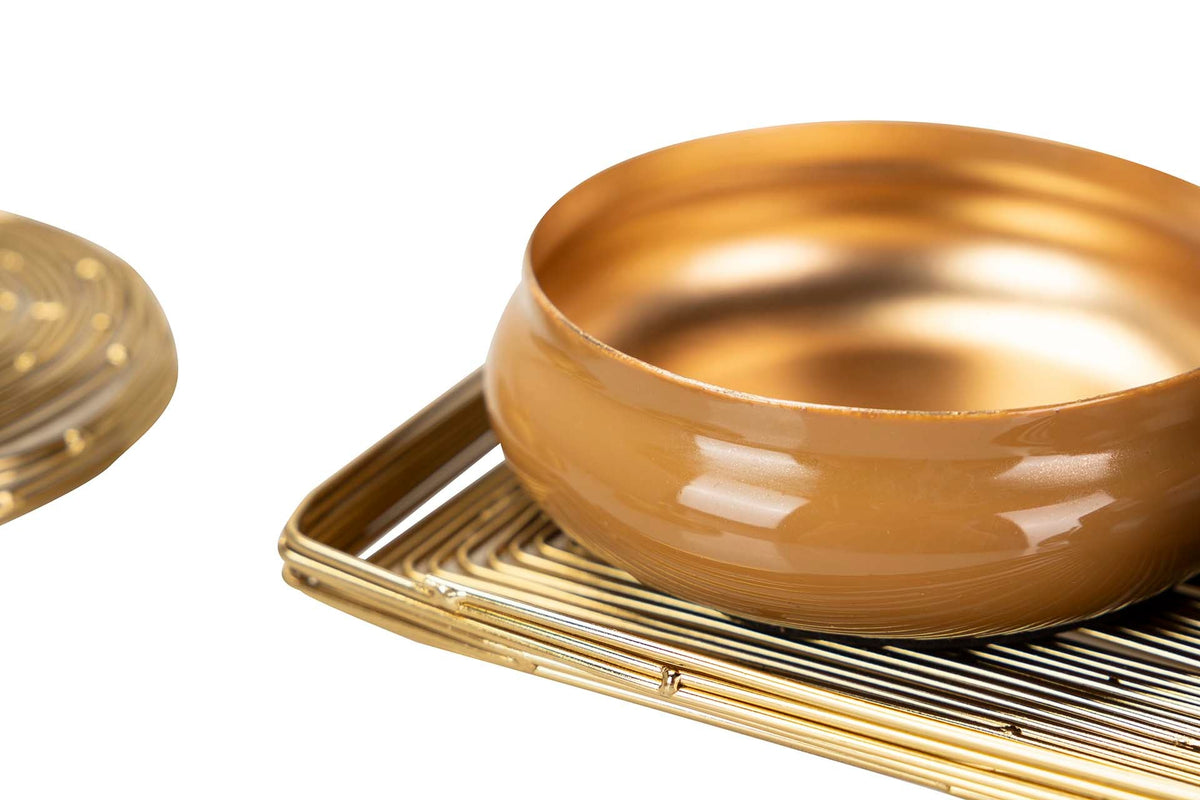 Set 3 Scatole Ciotole Decorative con Vassoio Oro 34 x 13 x 7 cm
