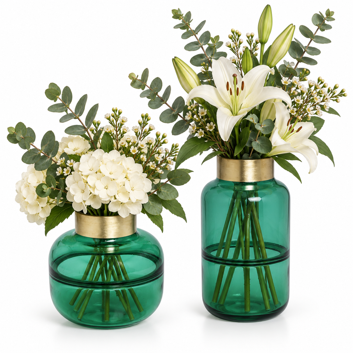 Vaso Decorativo Positano Belly Verde in Vetro con Bordo Oro