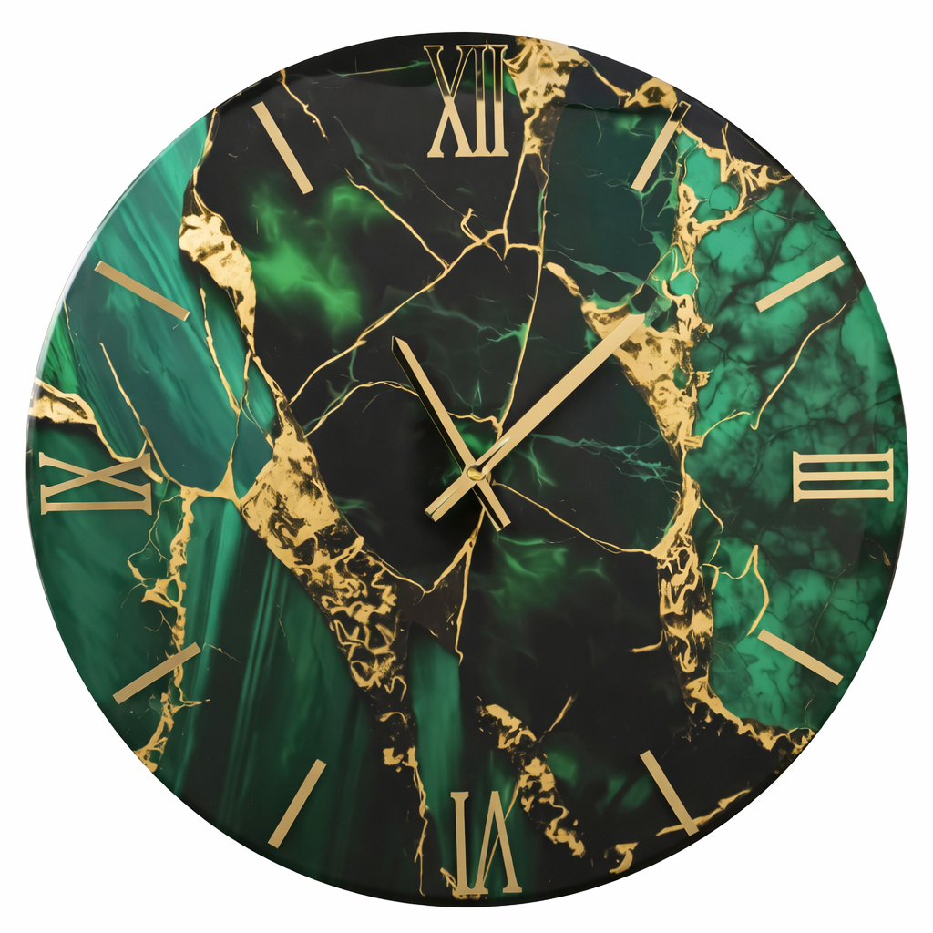 Orologio da Parete Marmo Verde Ø60 cm Dettagli Oro Design Elegante