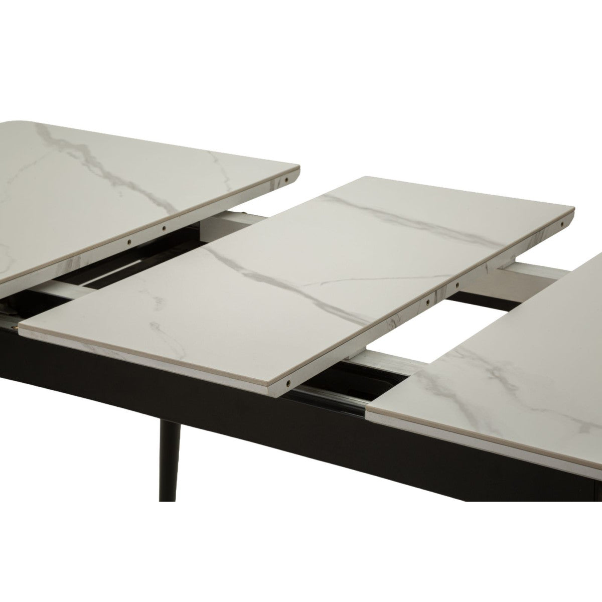 Tavolo da Pranzo Allungabile Matt 120-155x80x75 cm Struttura Nera e Piano Effetto Marmo
