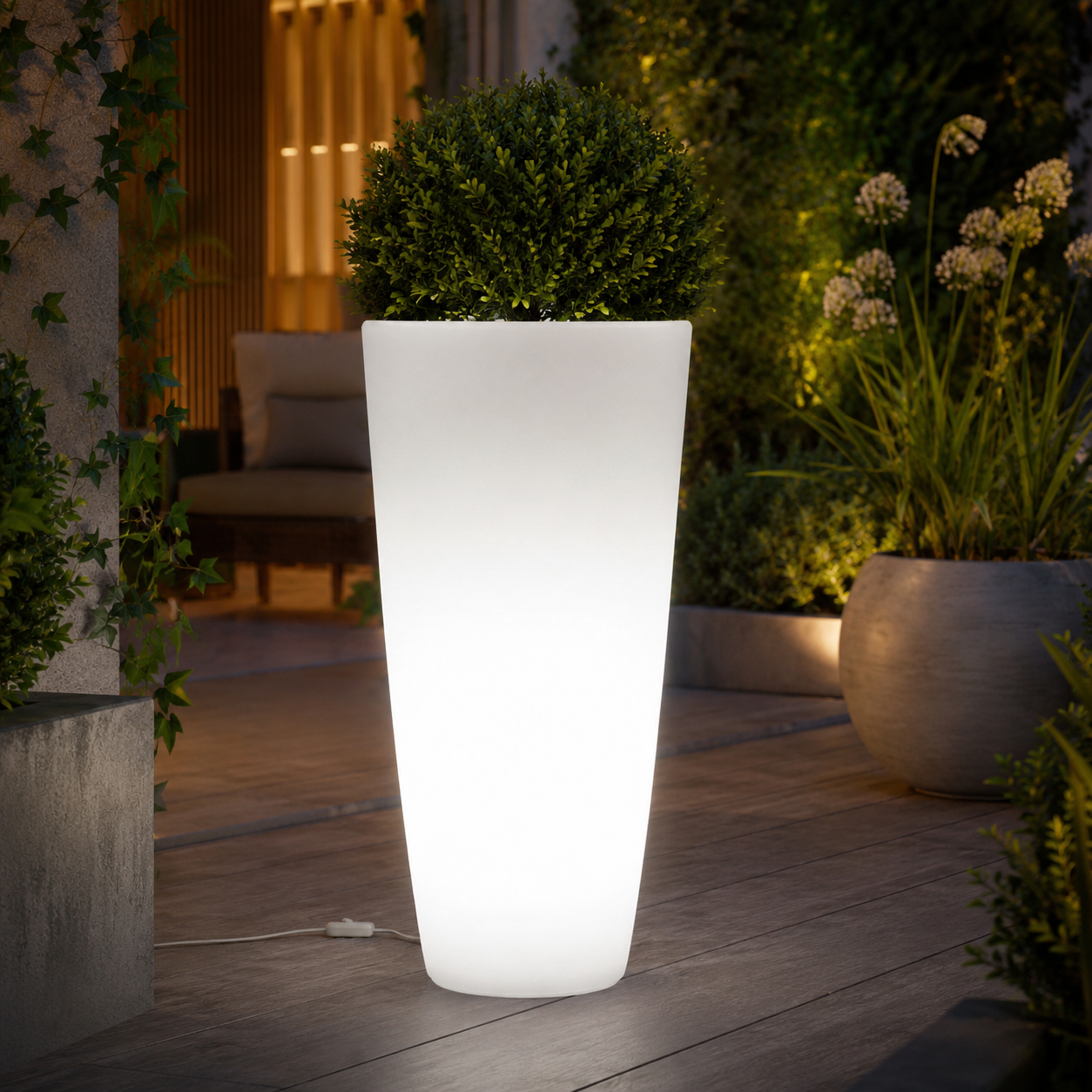 Vaso Tondo Light Stilo Round Bright in Resina con Luce Bianca D40 x H90 cm