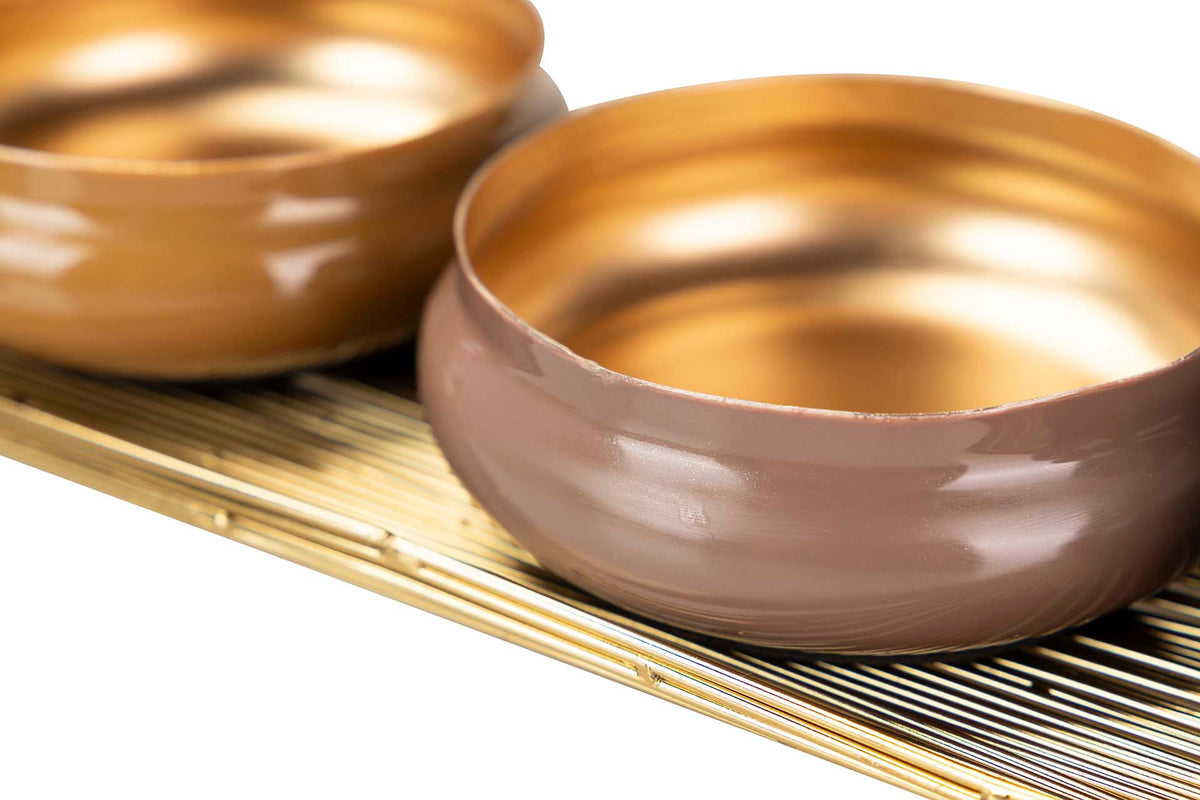 Set 3 Scatole Ciotole Decorative con Vassoio Oro 34 x 13 x 7 cm