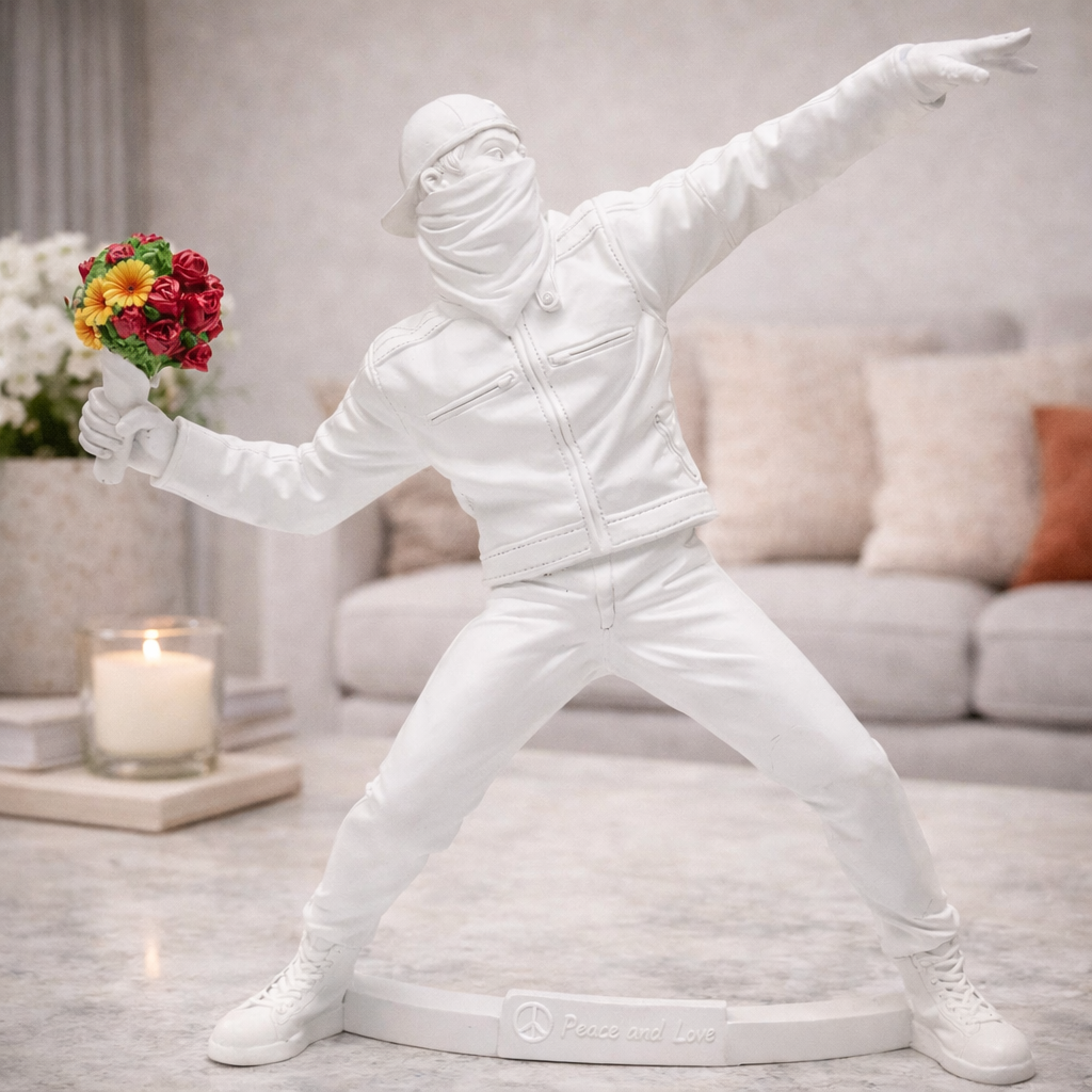 Statuetta Figura Decorativa Street Art Bouquet Bianco 27cm