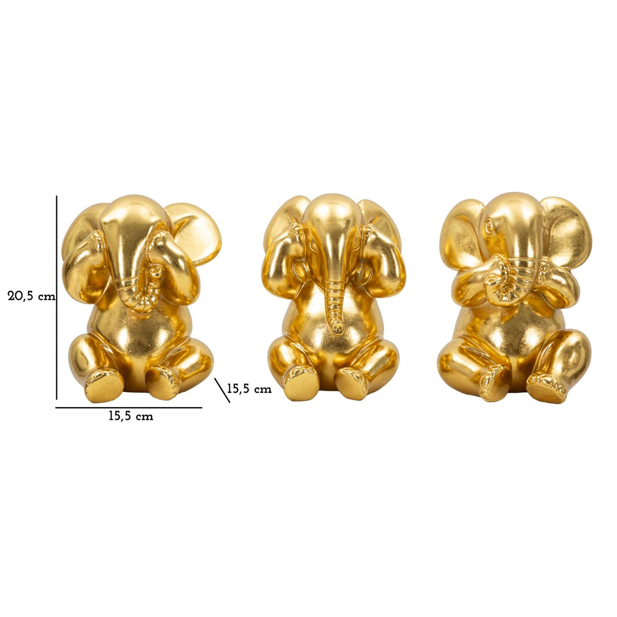 Set 3 Elefanti Oro Non Vedo Non Sento Non Parlo in Resina Ø15,5 x H20,5 cm
