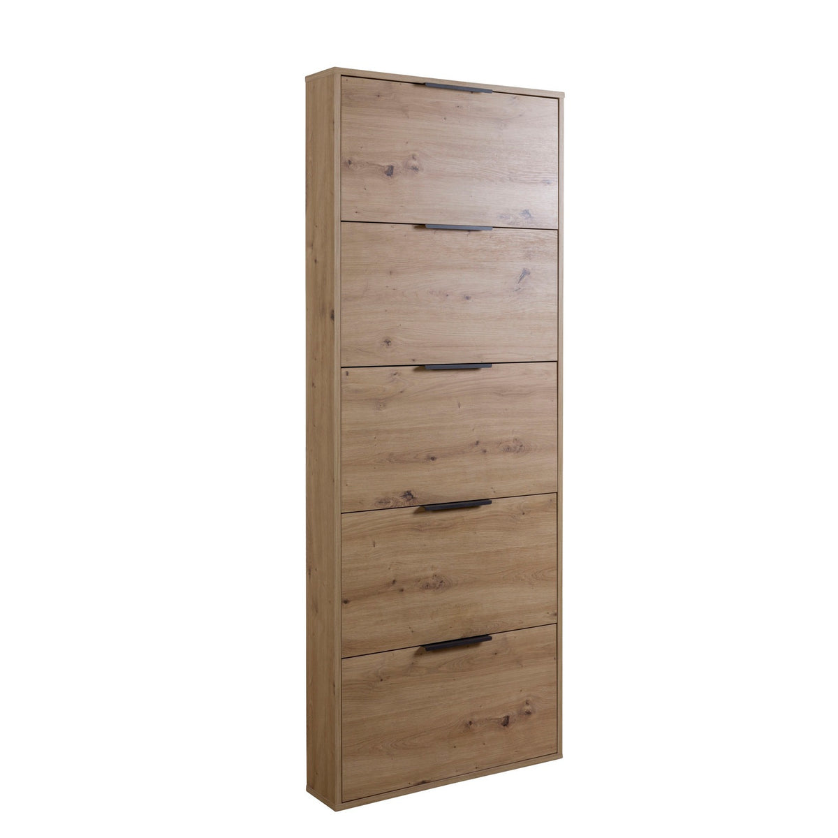 Scarpiera Slim 5 Ribalte 65x15xH174 cm – Bianco e Rovere Artisan