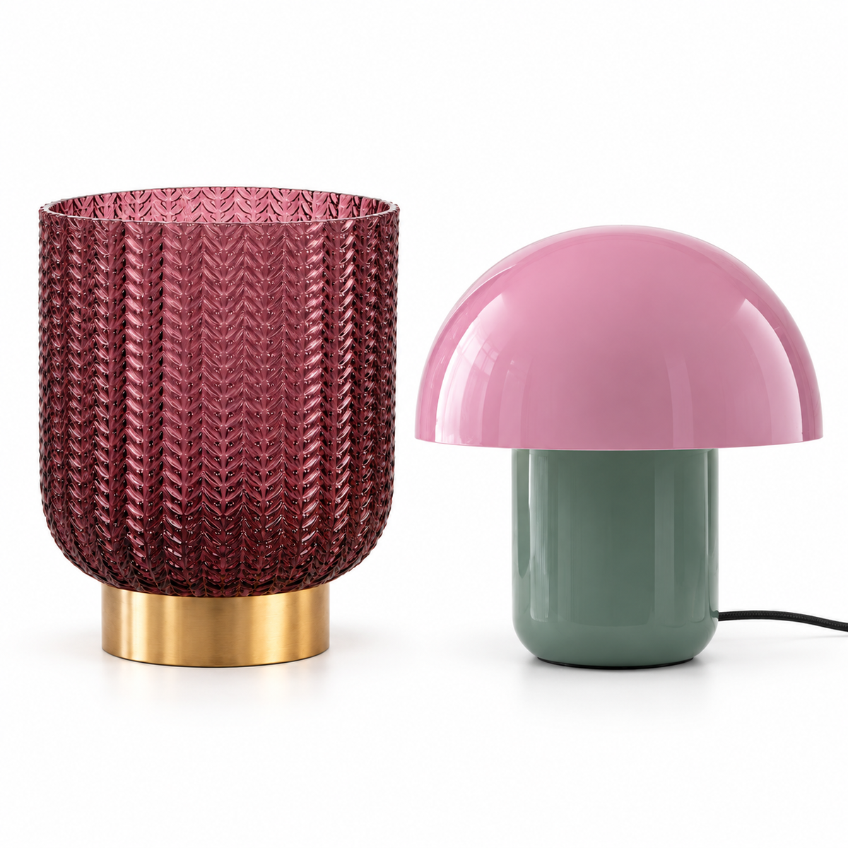 Set Decorativo Barfly Berry & Lampada Mushroom Duo Saturday Rosa, Verde e Oro