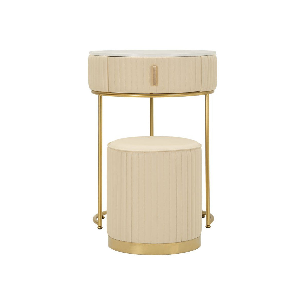 Comodino Toeletta Pok con Pouf Ø52x70 cm Beige e Oro