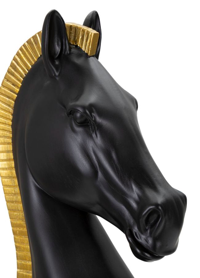 Statuetta Decorativa Cavallo Scacchi Oro e Nero Ø18,5 x H50 cm