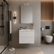 Mobile Bagno Sospeso Easy 2 Cassetti 60 cm Bianco Lucido con Specchio e LED