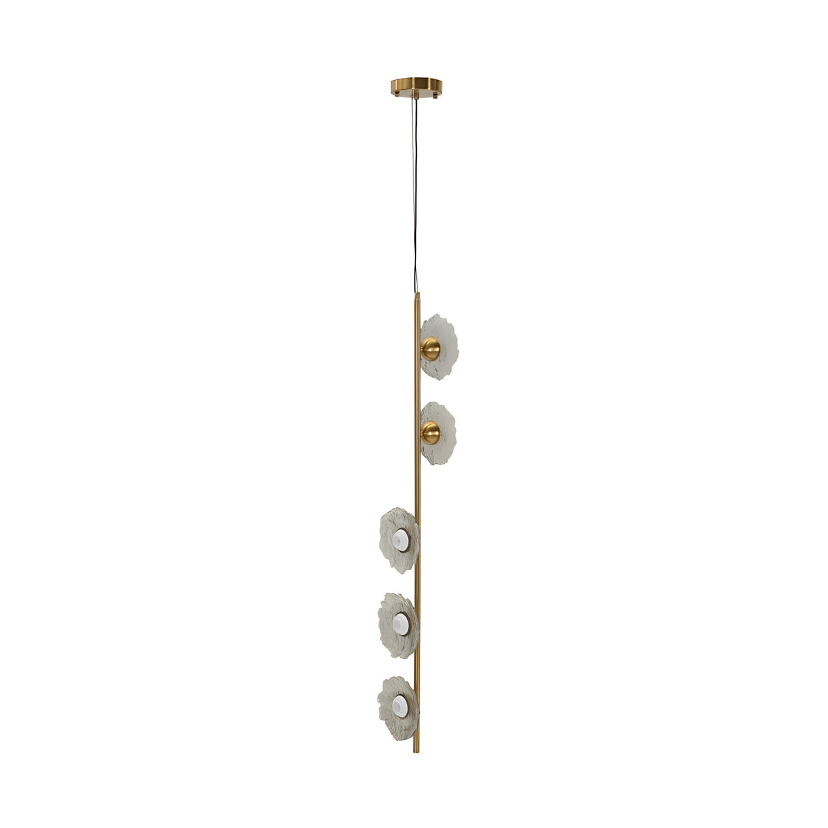 Lampadario Emily Verticale Oro e Vetro Grigio Fumé H110 cm 5 Luci E27