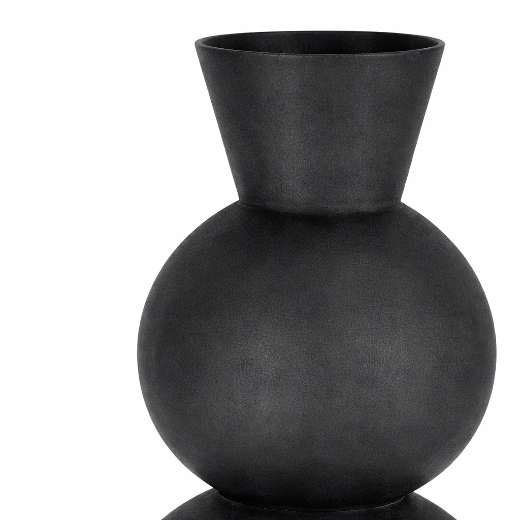 Bottiglia Vaso Decorativo Nero Ridhi in Ceramica a Doppia Sfera H32,5cm