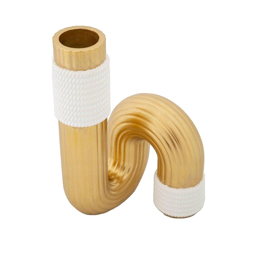 Vaso Decorativo Bann in Resina Oro e Bianco 10,7 x 18,3 cm dal Design Sinuoso