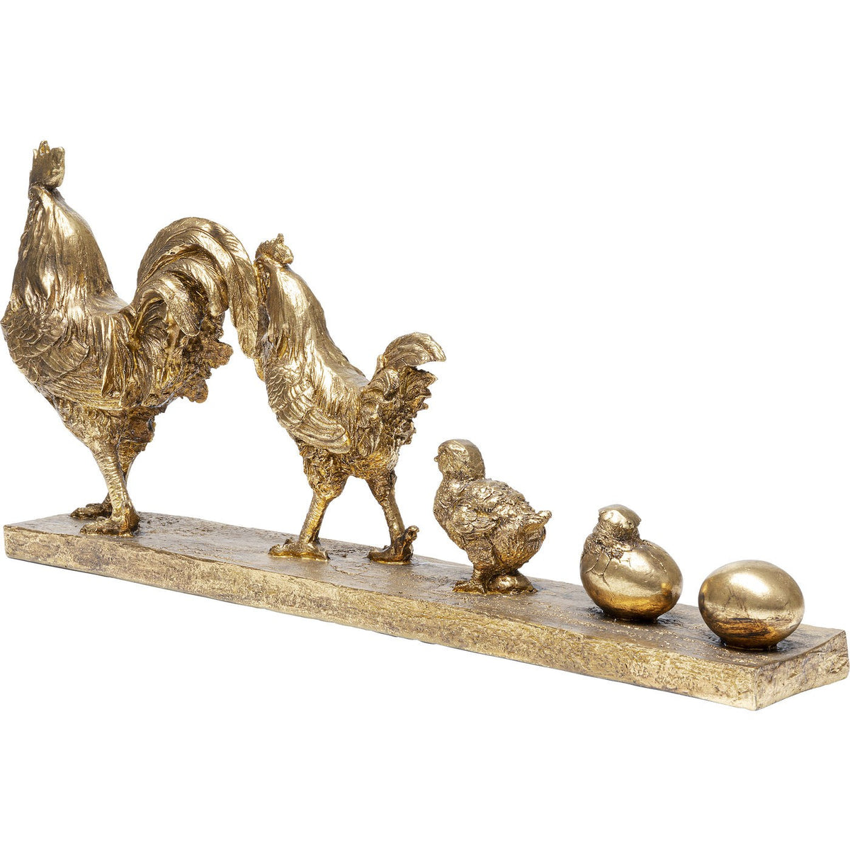 Scultura Oggetto Decorativo Famiglia di Galli Chicken Evolution Oro in Resina