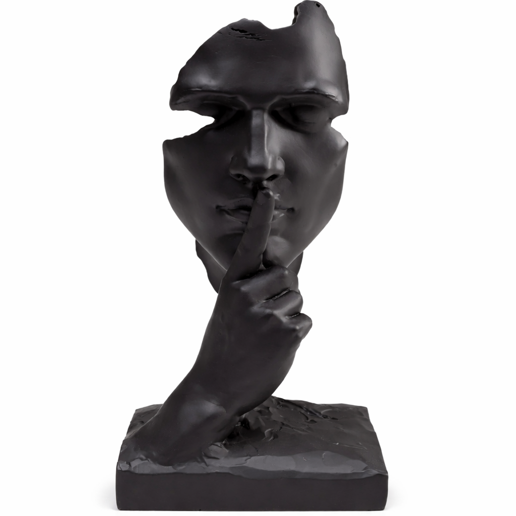 Oggetto Statua Decorativo Quiet Face Volto Silenzioso Nero 31cm