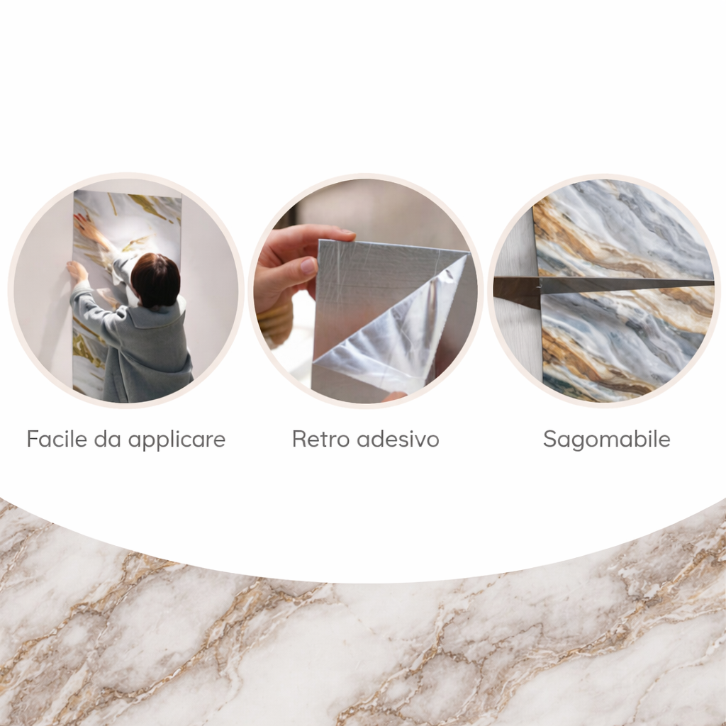 Rivestimento Parete Polietilene Effetto Marmo Bianco Oro Pannello Adesivo 120x280 cm