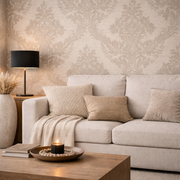 Carta da Parati Damascata Beige Elegante Effetto Tessuto