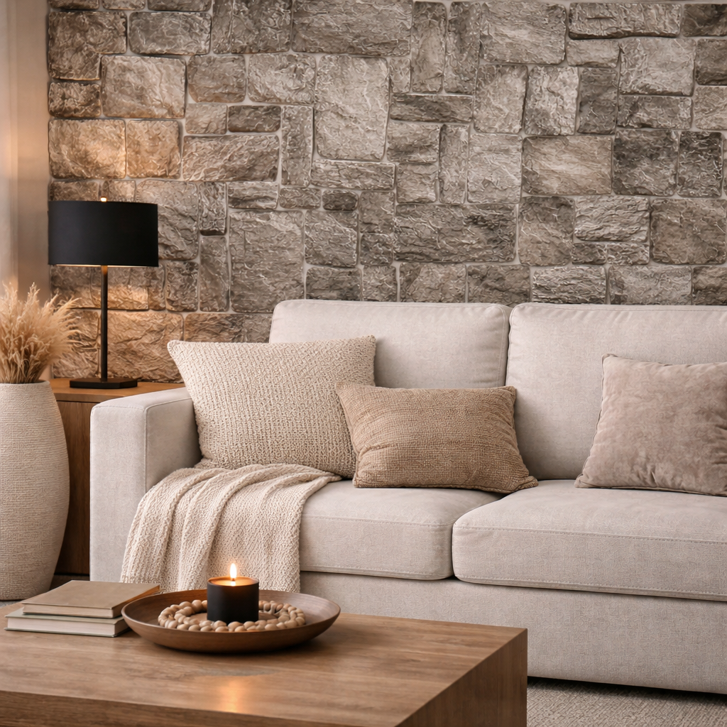 Pannello Rivestimento PVC Effetto Pietra Naturale Grigio 50x100 cm
