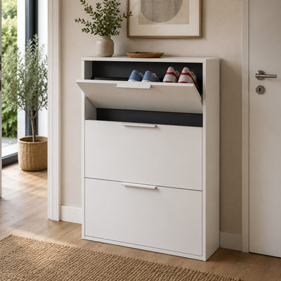 Scarpiera Slim 3 Ribalte Bianca 65x15x105,5 cm Salvaspazio