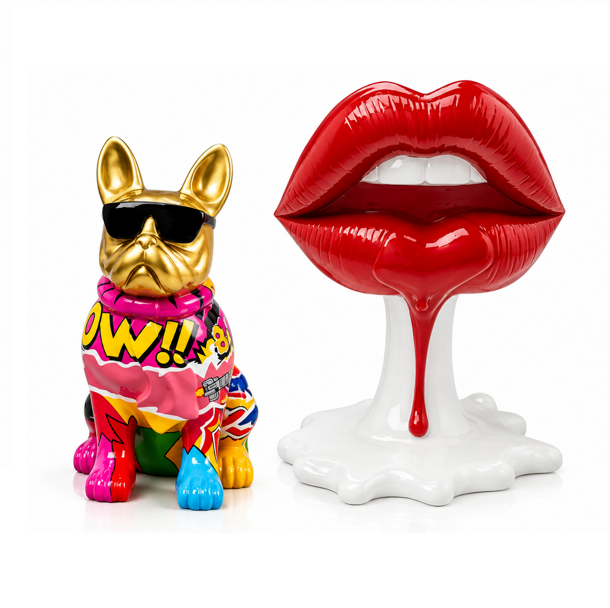 Set Decorativo Hot Lips & Graffiti Dog Sculture Pop Rosso, Multicolore e Oro