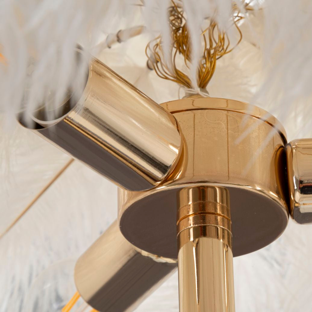 Lampada da Terra Palm Bianca Ø55x160 cm con Piume e Struttura Dorata