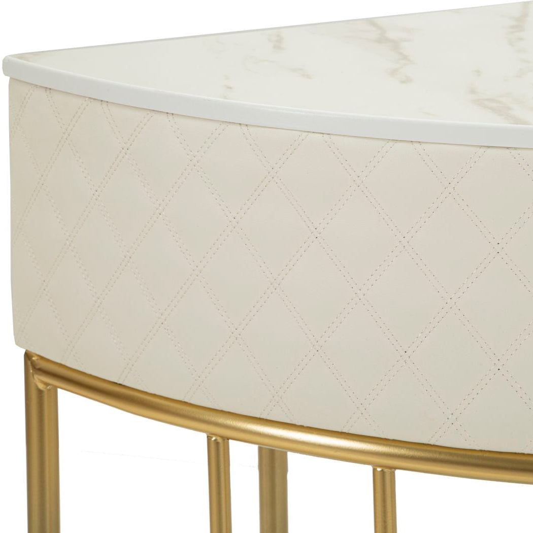 Consolle Sharon 100x40x75 cm Simil Pelle Bianca Trapuntata e Struttura Oro