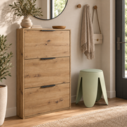 Set Ingresso Scarpiera Slim Rovere 65x15x105,5 cm + Sgabello Imogen Avorio 37x37x47 cm