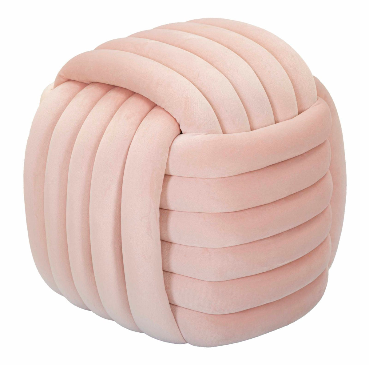 Pouf Annodato in Velluto Rosa 45 x 45 cm Seduta Decorativa Morbida