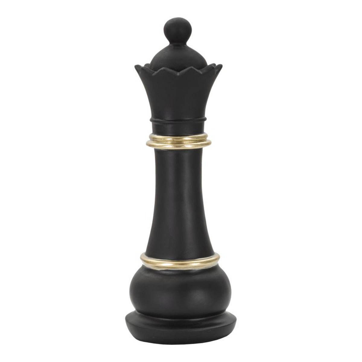 Statuetta Regina degli Scacchi Nera e Oro in Resina Ø9 x H25,5 cm