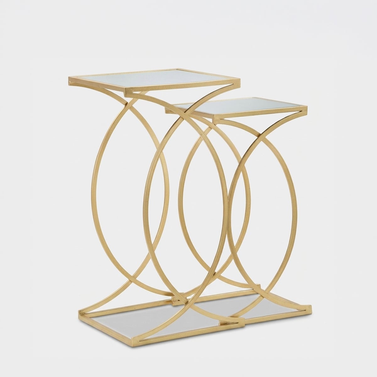 Set 2 Tavolini Siomply in Metallo e Specchio 35x35x70 e 30x30x60 cm
