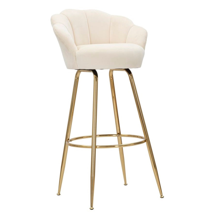 Sgabello Bar Vienna Crema in Velluto 110 cm con Gambe Dorate