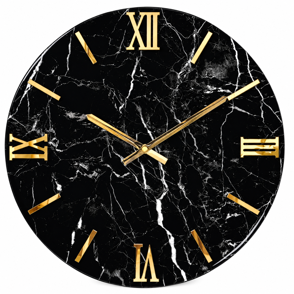 Orologio da Parete Marmo Black Ø80 cm Effetto Marmo Nero con Numeri Oro