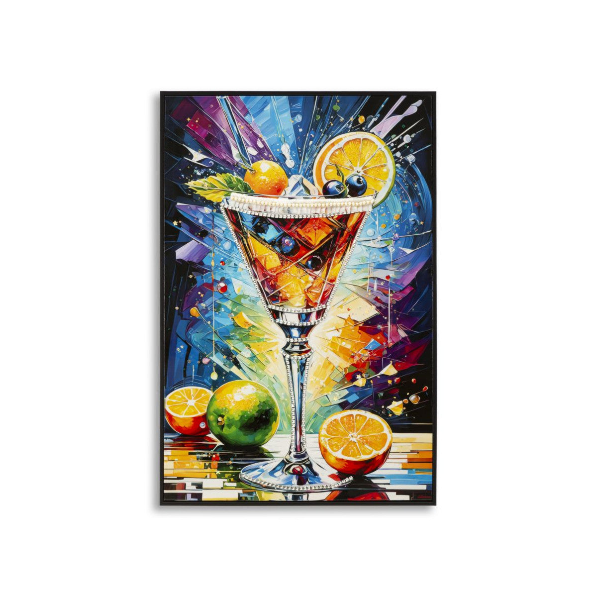 Stampa Quadro Decorato Cocktail A 62x3,5x92 cm su Tela Laccata con Cornice Dorata