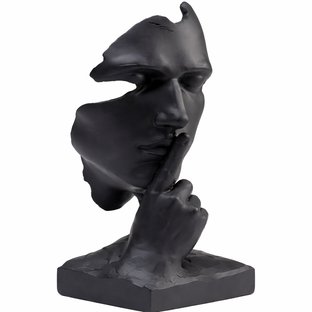 Oggetto Statua Decorativo Quiet Face Volto Silenzioso Nero 31cm