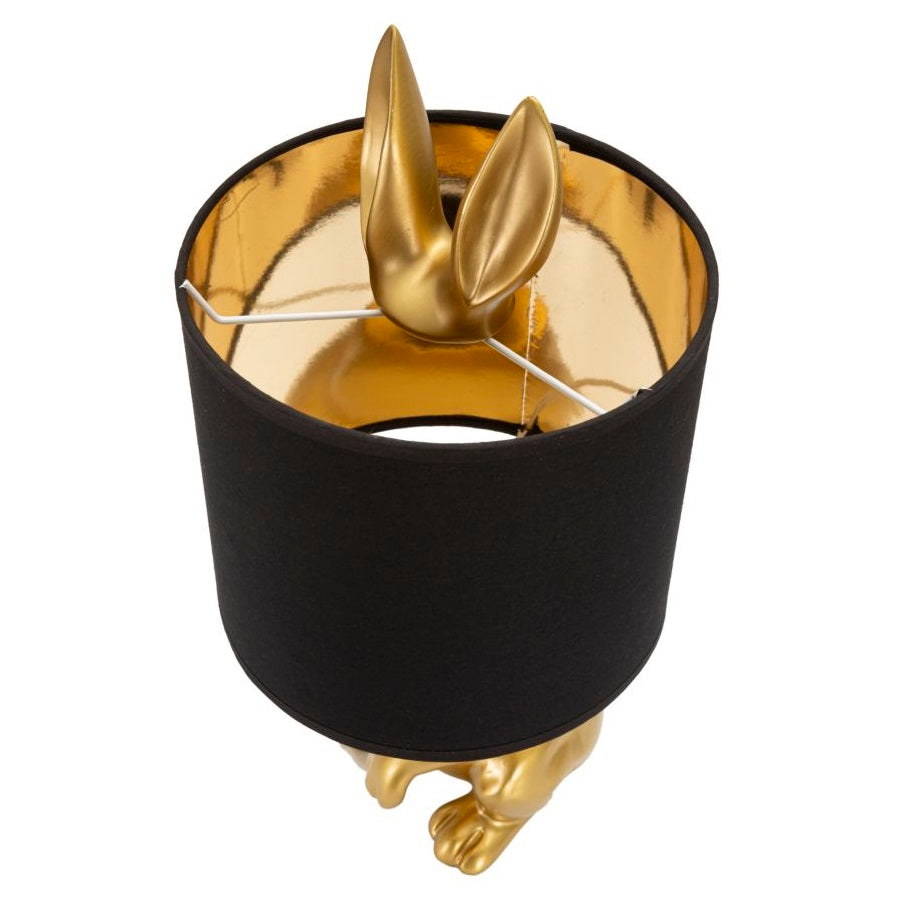 Lampada da Tavolo Coniglio Oro in Resina con Paralume Nero Ø20 x H43 cm