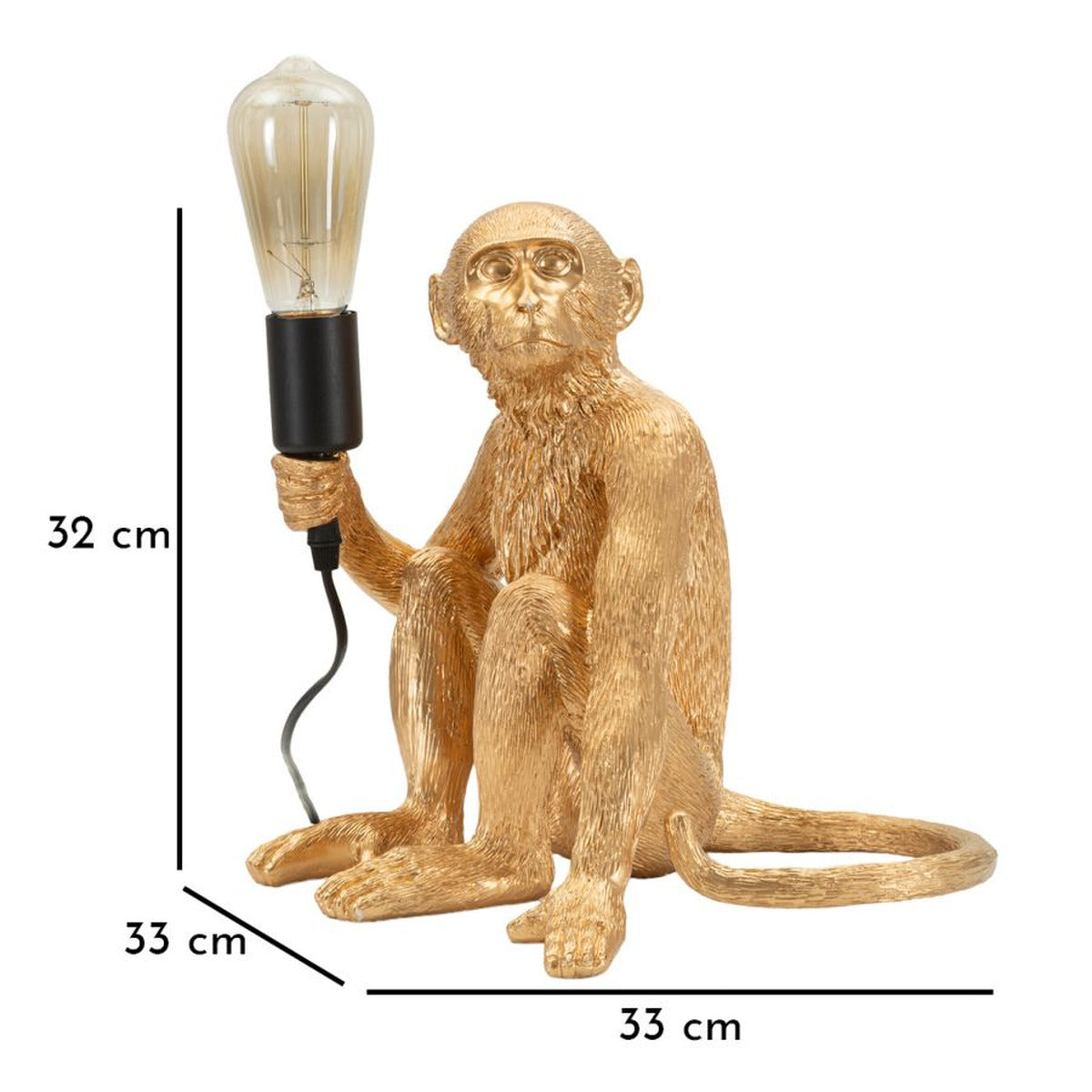 Lampada Tavolo Monkey Seduta Oro in Poliresina 32x33x32cm
