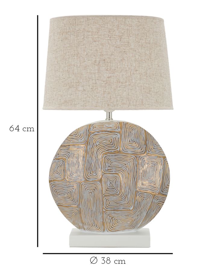 Lampada da Tavolo Eclips Ø38x64 cm in Poliresina con Paralume in Tessuto