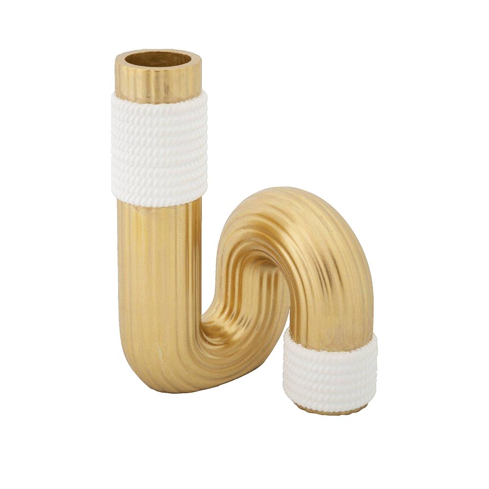 Vaso Decorativo Bann in Resina Oro e Bianco 10,7 x 18,3 cm dal Design Sinuoso