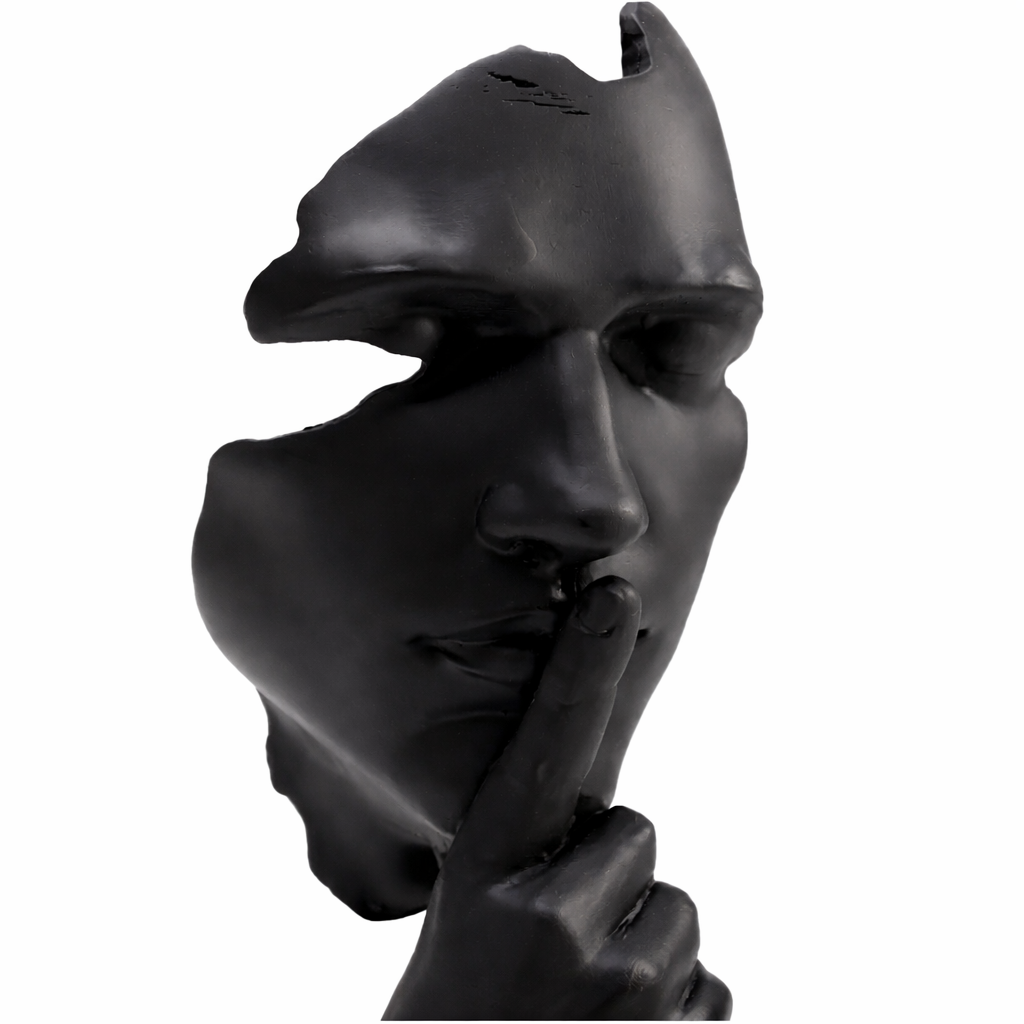 Oggetto Statua Decorativo Quiet Face Volto Silenzioso Nero 31cm