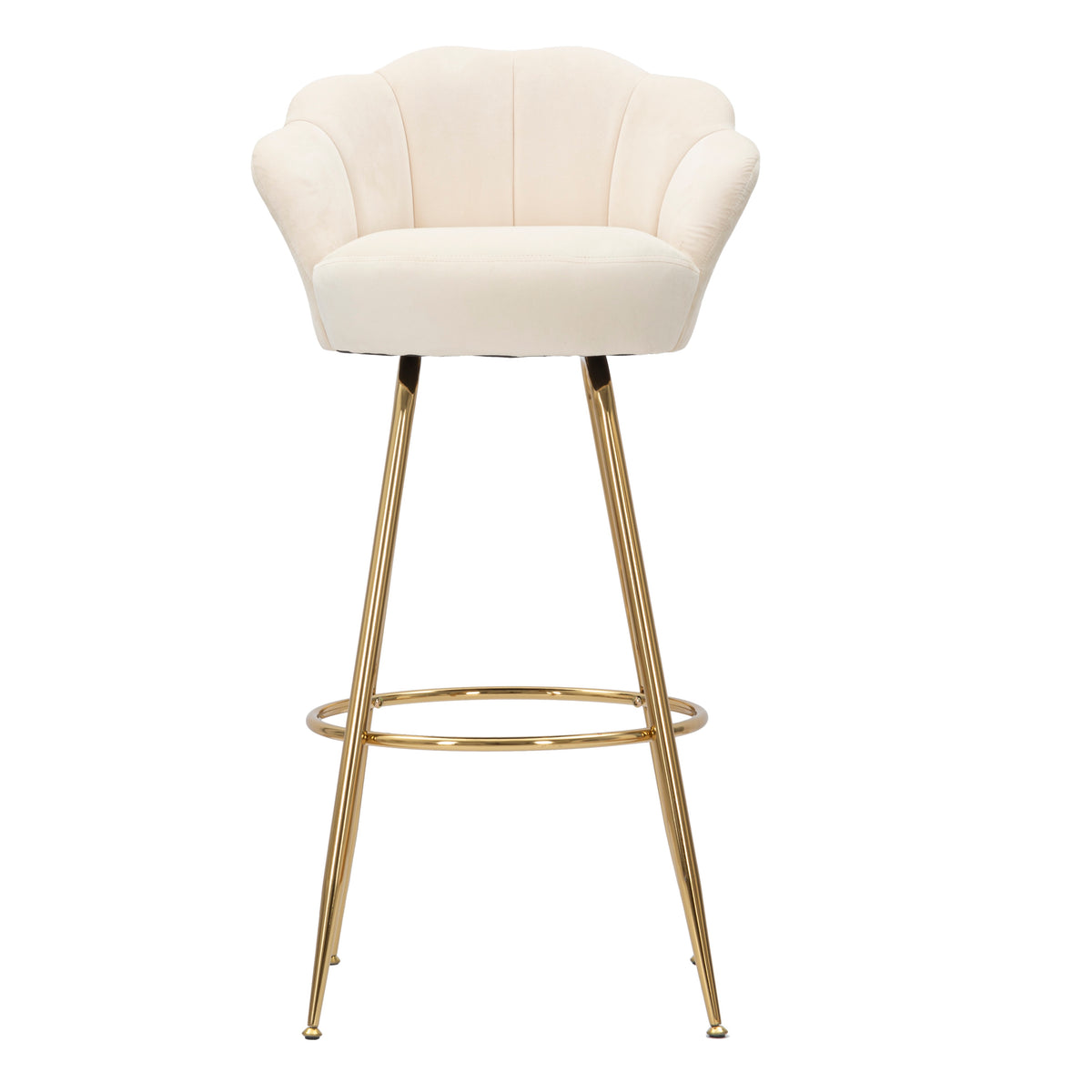 Sgabello Bar Vienna Crema in Velluto 110 cm con Gambe Dorate