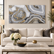 Dipinto Quadro su Tela Cave Astratto Grigio Oro 120 x 60 cm con Telaio in Legno