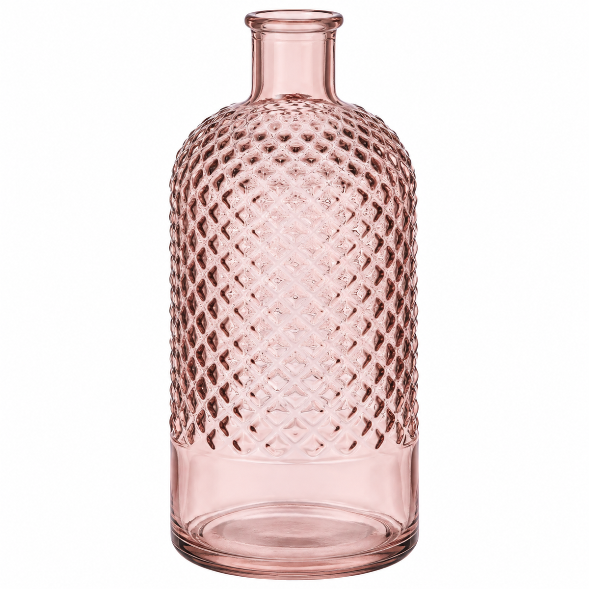 Vaso Decorativo Avril in Vetro Rosa con Texture H28 cm Bottiglia Decorativa