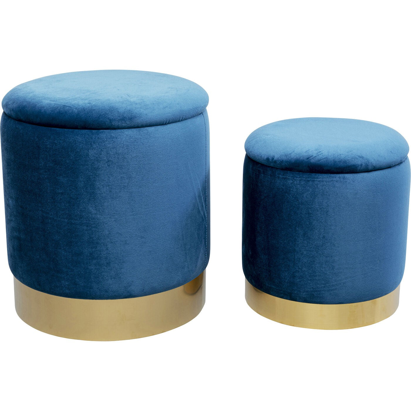 Set 2 Sgabelli Pouf Contenitore Cherry Storage Blu con Dettagli Ottone