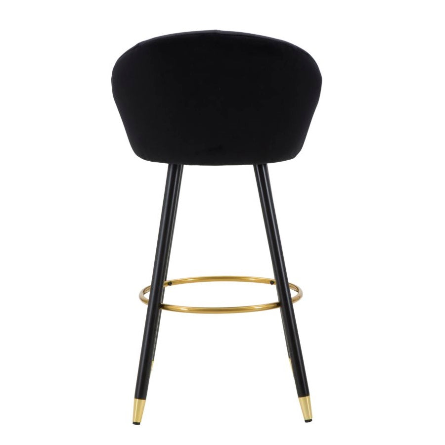 Sgabello Bar Prague Nero in Velluto 104 cm con Gambe Nere e Dettagli Oro