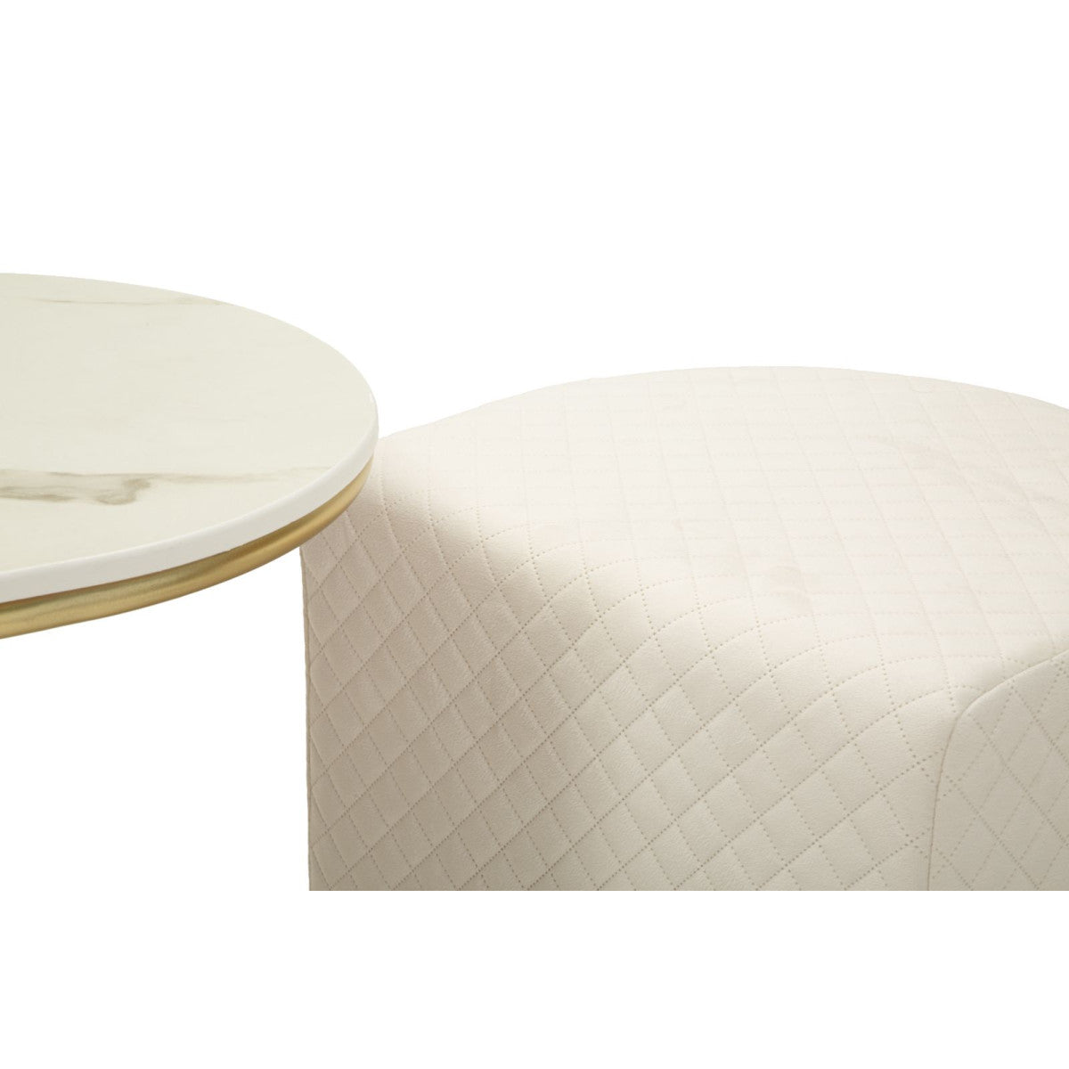 Tavolino da Caffè Relax 79x45x44 cm con 2 Pouf Beige e Oro