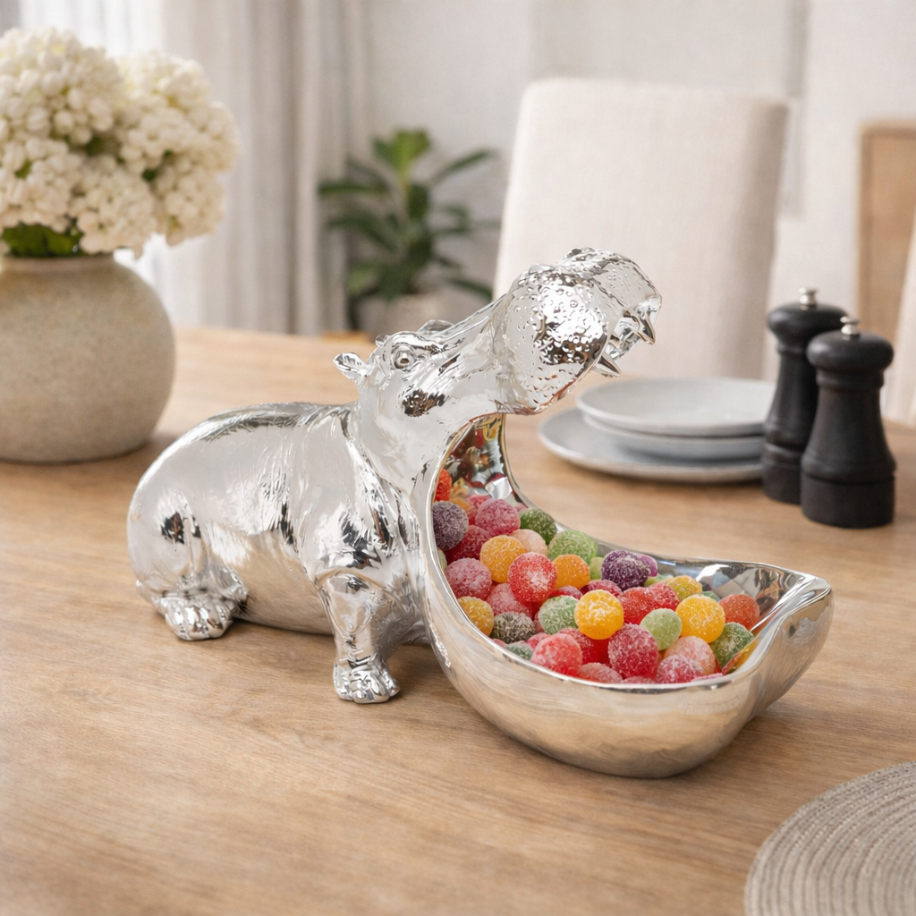 Centrotavola Statua Decorativa Ippopotamo Hungry Hippo 17cm Argento