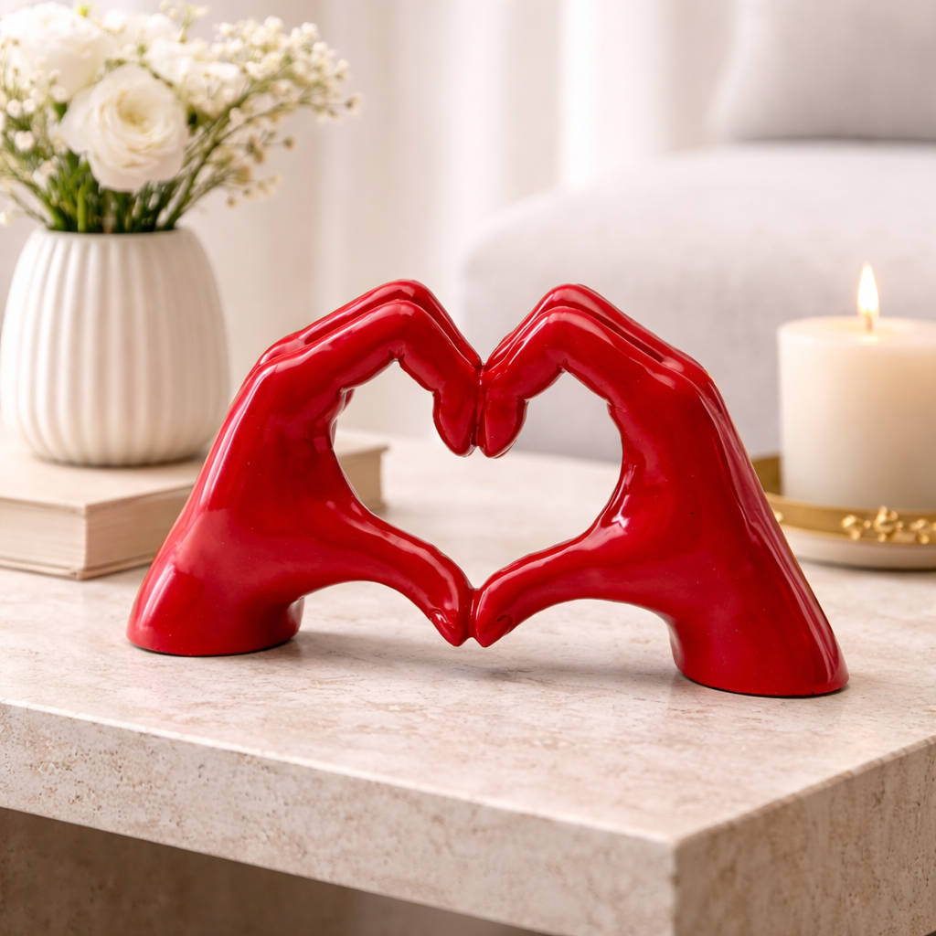 Oggetto Scultura decorativa Mani a Cuore Heart Hands Rosso Lucido 12cm